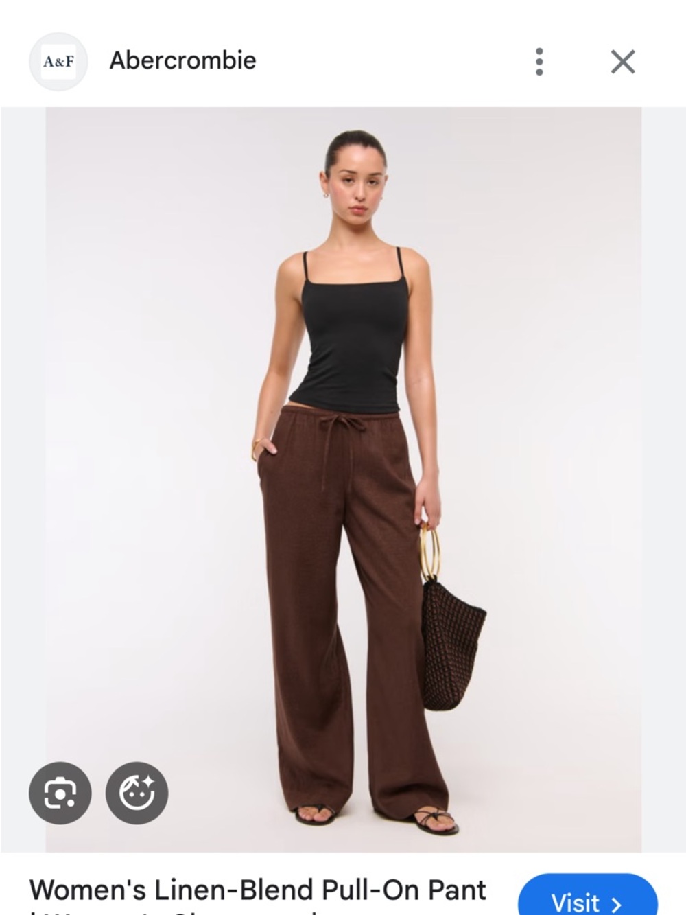 Brown linen blend pull-on Pants